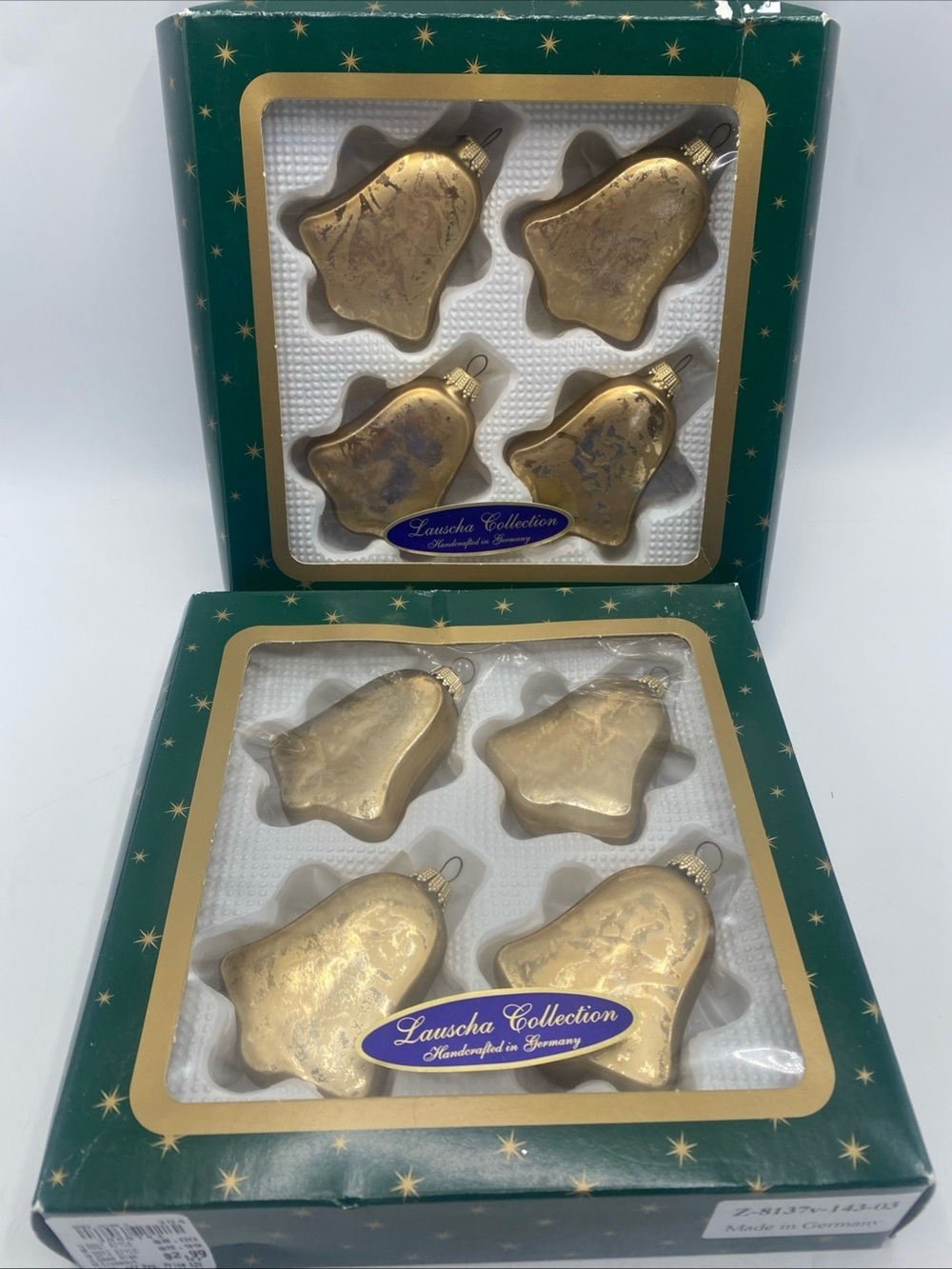 Vintage Germany Glass Bell Christmas Ornaments Gold Caps Handcrafted 8 Lauscha